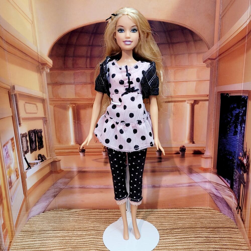 FASHION FEVER BARBIE Doll 2007 Pink Polka Dot Shirt Denim Jacket #K8411